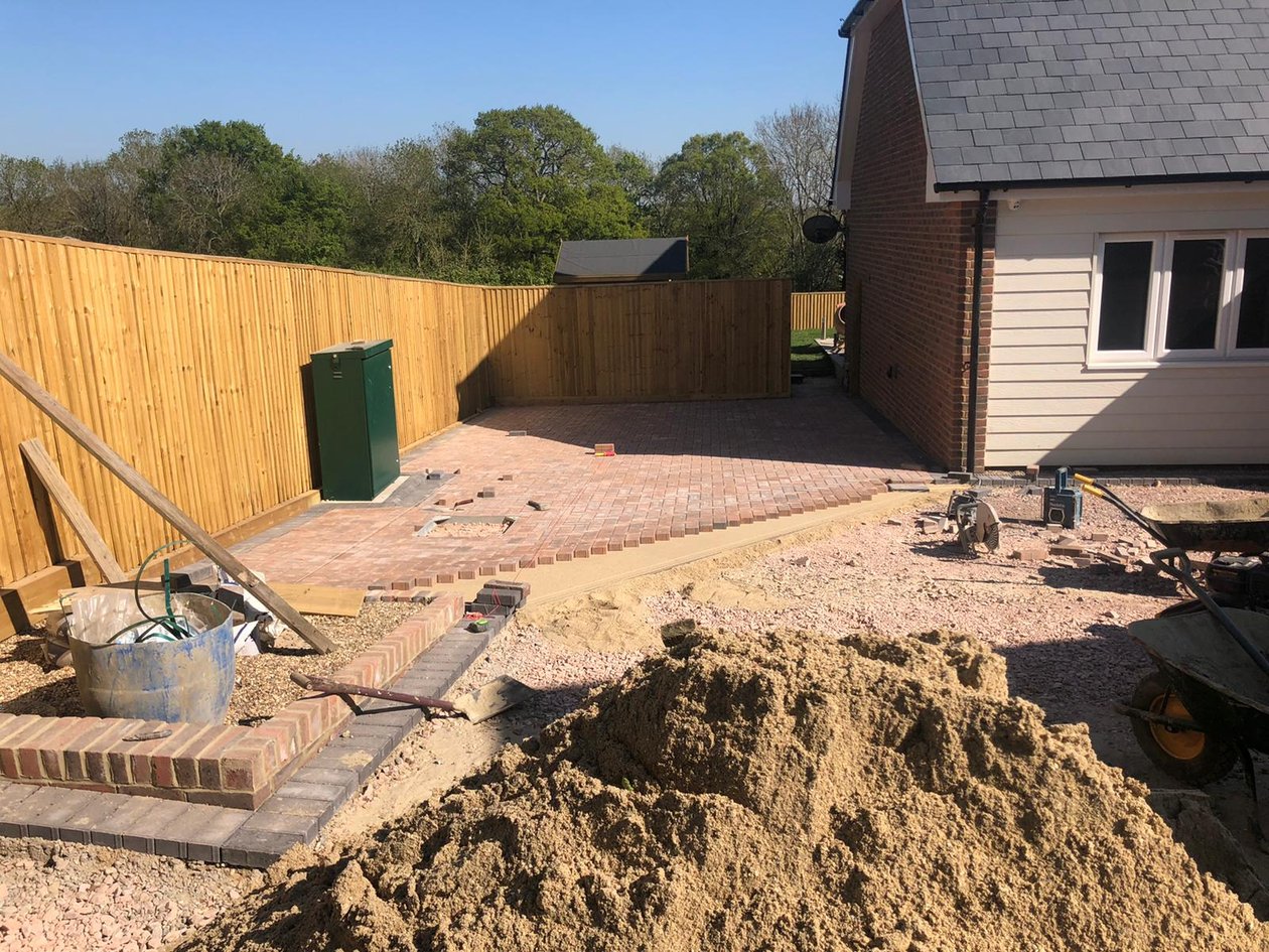 Block paving driveway construction in progress in Kent