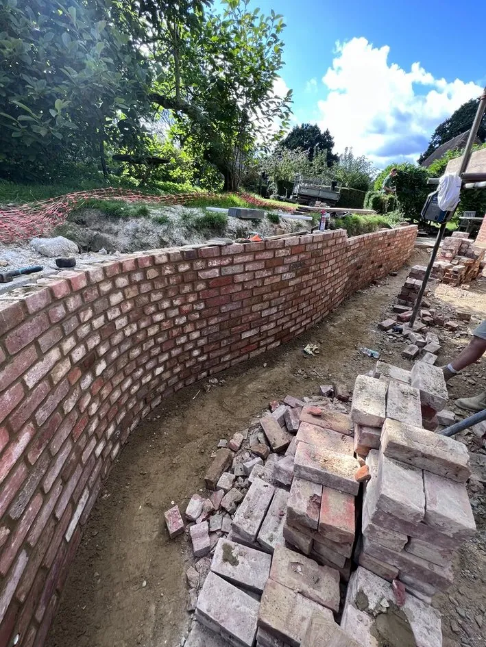 Brick retaining wall construction in Kent